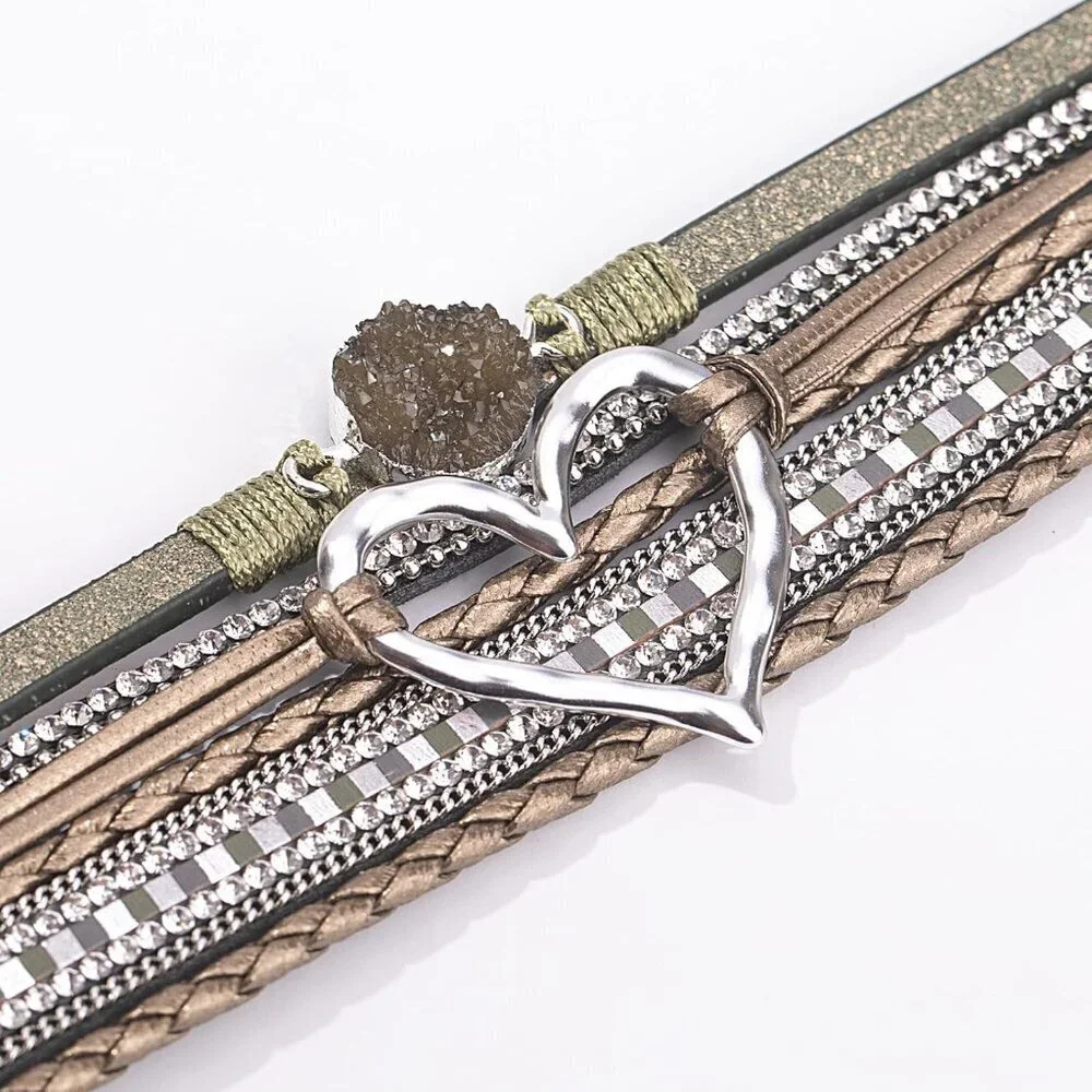 Leather Wrap Bracelet Faux Leather Zinc Clasp Boho Jewelry for Women